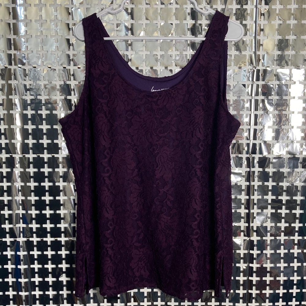 Lane Bryant Dark Purple Lace Tank Top